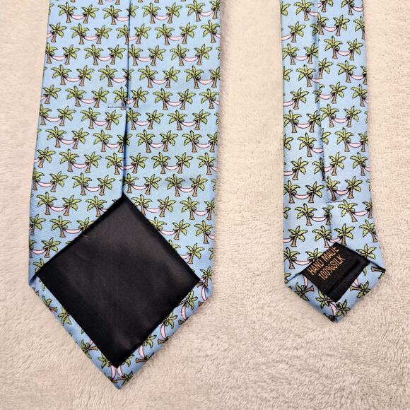 New Alynn Necktie "Palm Tree Siesta" Hammocks Blue 57" 3.25" Hand Made Silk - Picture 8 of 10